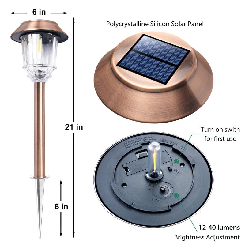 DenicMic Solar Garden Lights Outdoor Pathway Lights Glass Stainless Steel Waterproof Solar Powered Landscape Lighting for Yard Patio Lawn Path Walkway, Super Bright 12-40 Lumens, 2 Pack - Image 4